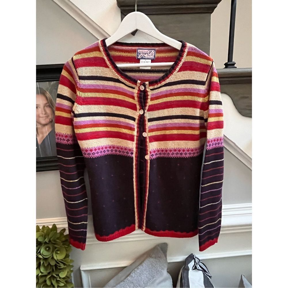 Vintage April Cornell Stripe & Print Cardigan sz S EUC